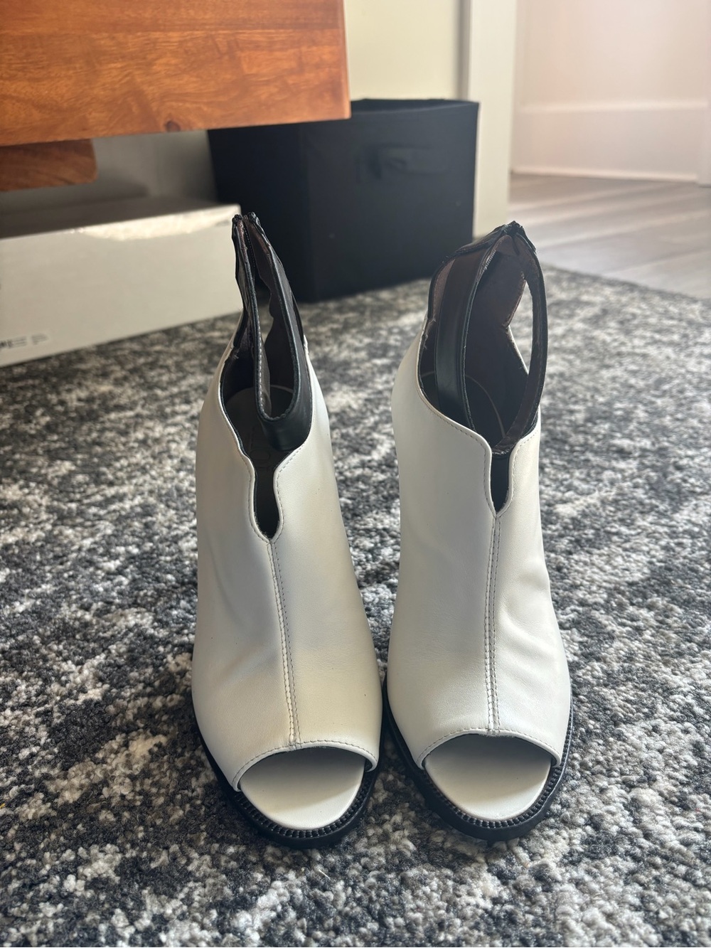 Tibi Abbie White Peep-Toe Ankle Bootie